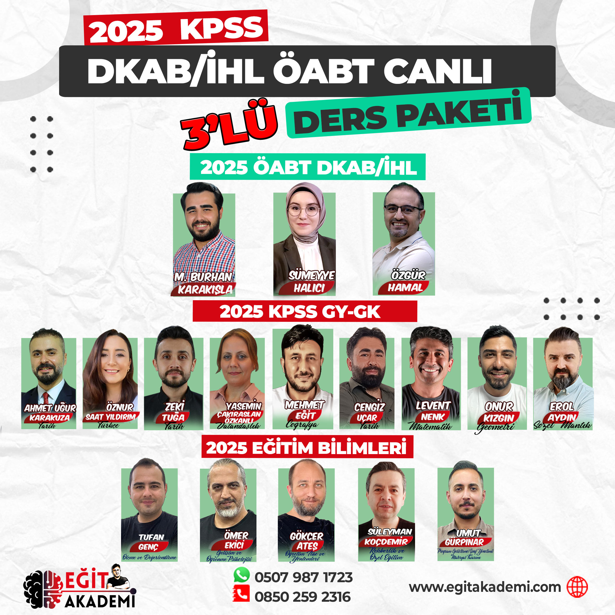 KPSS 2025 DKAB / İHL ÖABT + GYGK + EĞİTİM BİLİMLERİ 3’LÜ CANLI /VİDEO DERS PAKETİ