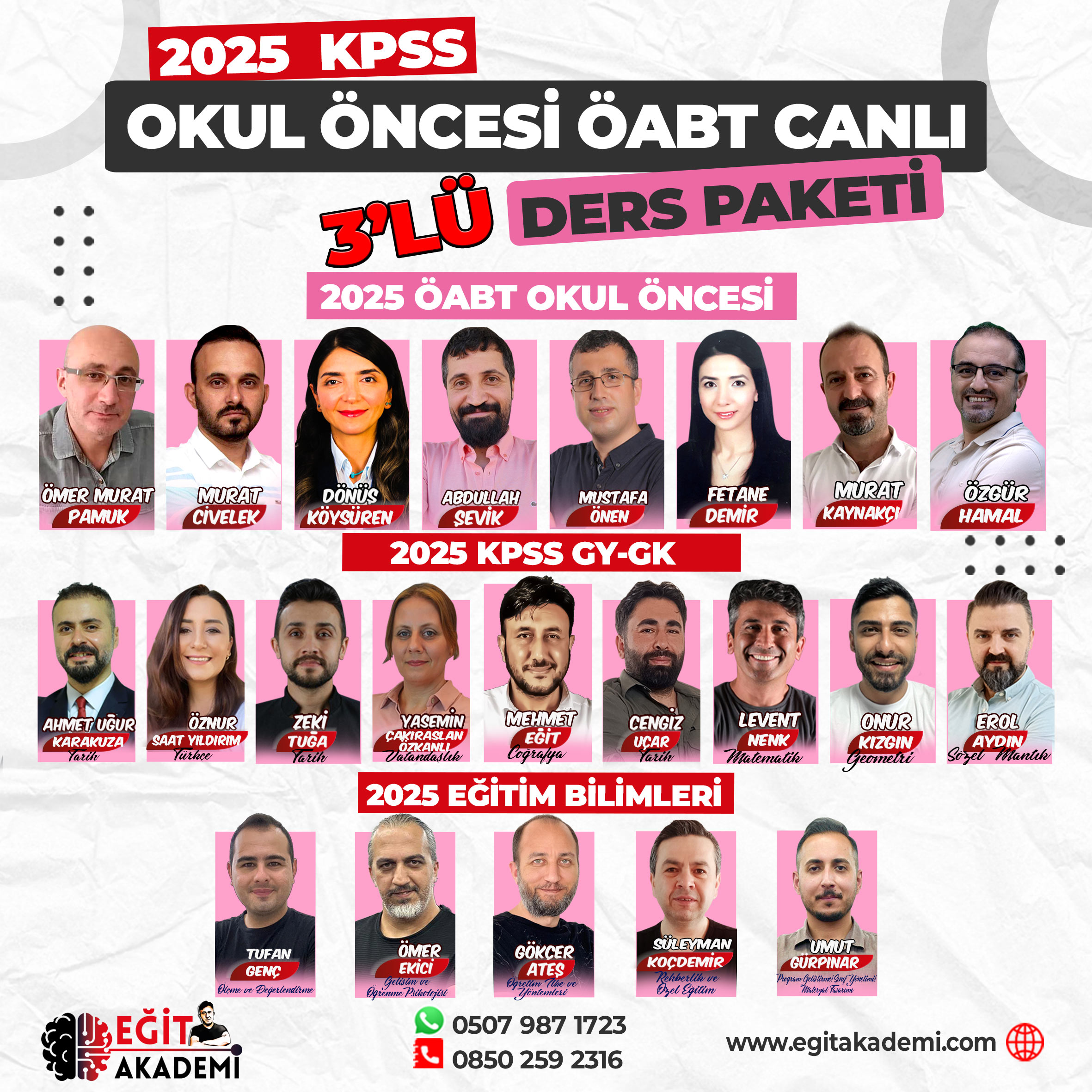 KPSS 2025 OKUL ÖNCESİ ÖABT + GYGK + EĞİTİM BİLİMLERİ 3’LÜ CANLI / VİDEO DERS PAKETİ