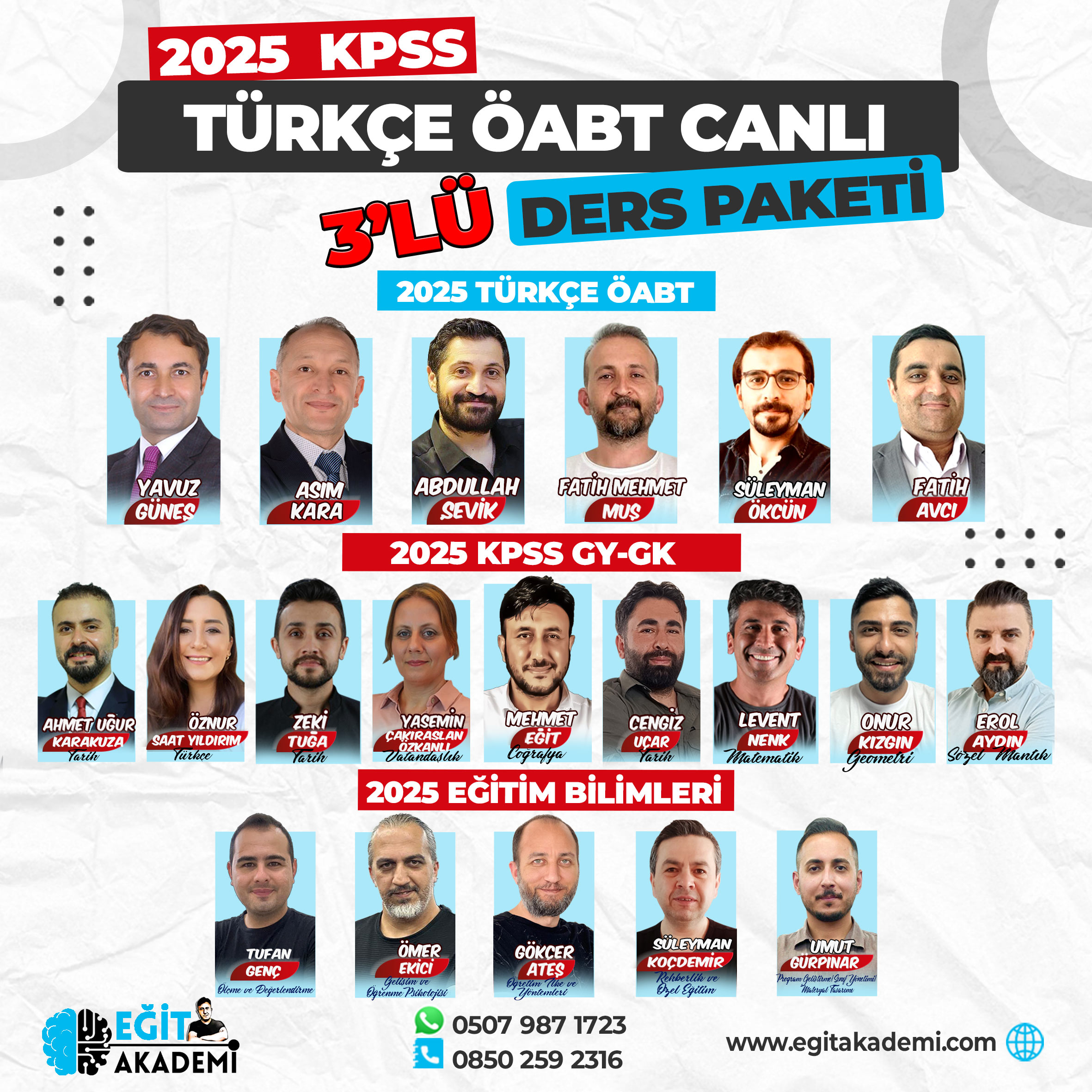 KPSS 2025 TÜRKÇE ÖABT + GYGK + EĞİTİM BİLİMLERİ 3’LÜ CANLI /VİDEO DERS PAKETİ