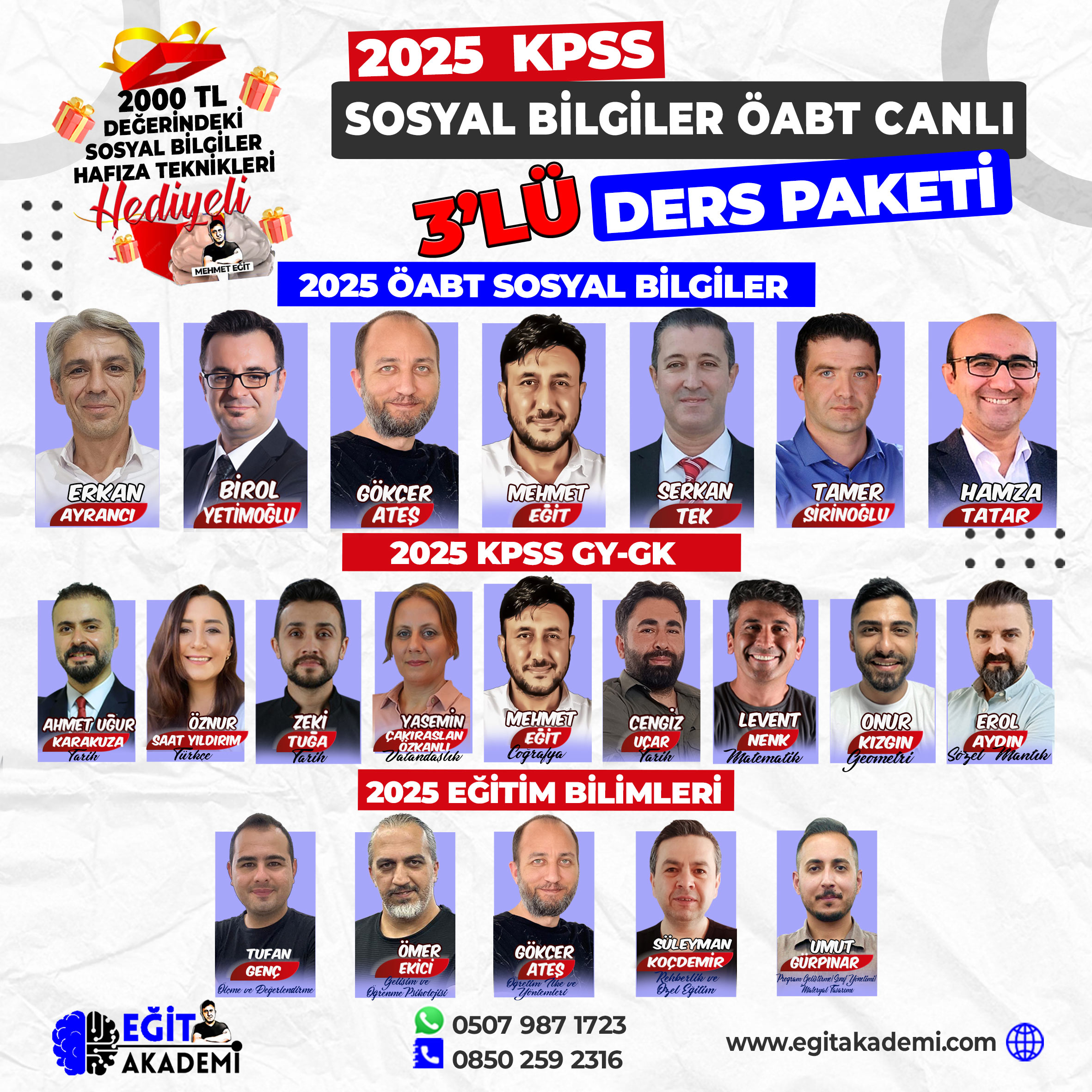 KPSS 2025 SOSYAL BİLGİLER ÖABT + GYGK + EĞİTİM BİLİMLERİ 3’LÜ CANLI /VİDEO DERS PAKETİ