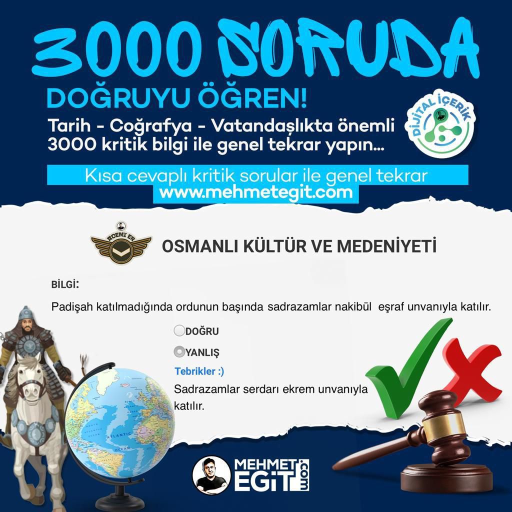 2025 KPSS 3000 SORUDA GENEL KÜLTÜR TEKRARI (TARİH-COĞRAFYA-VATANDAŞLIK)