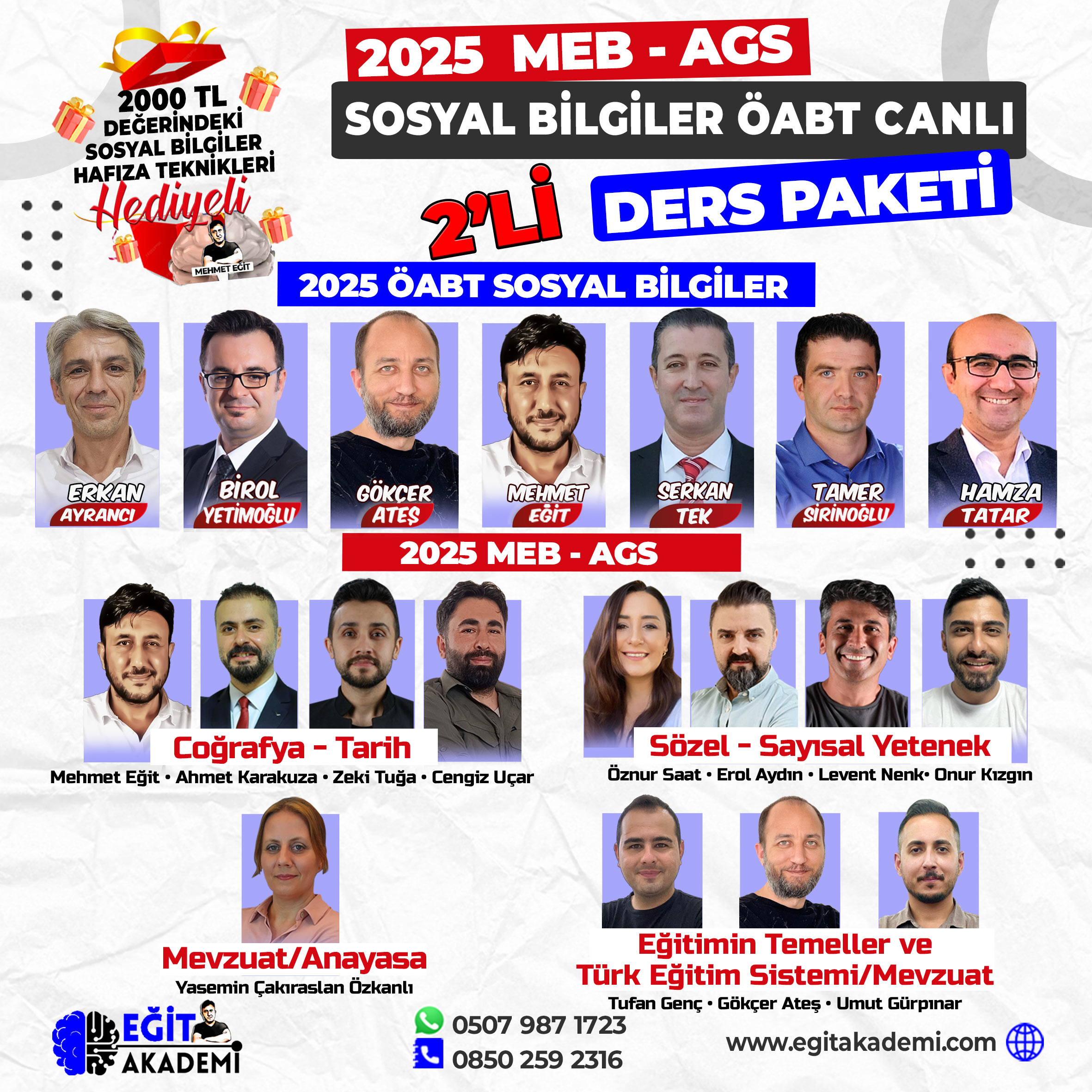 MEB AGS ve SOSYAL BİLGİLER ÖABT 2'li CANLI/VİDEO EĞİTİM PAKETİ