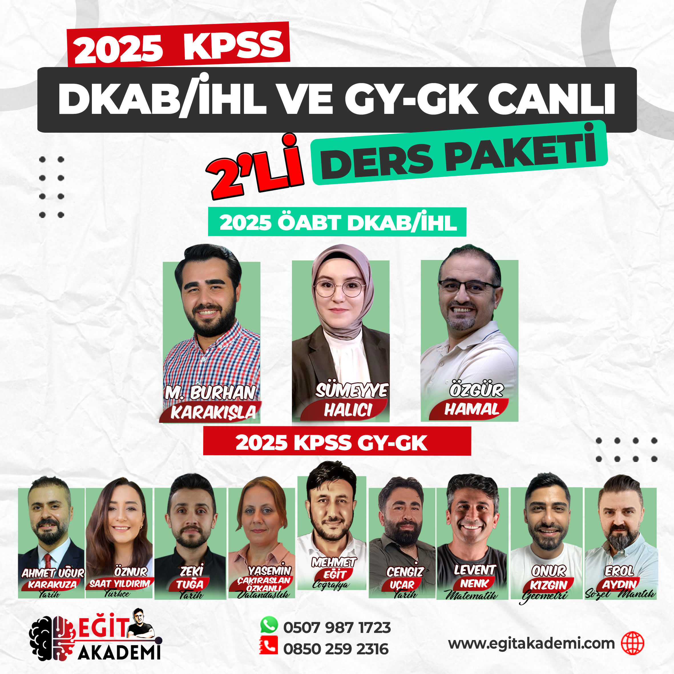 KPSS 2025 DKAB / İHL ÖABT VE GYGK 2’Lİ CANLI DERS PAKETİ